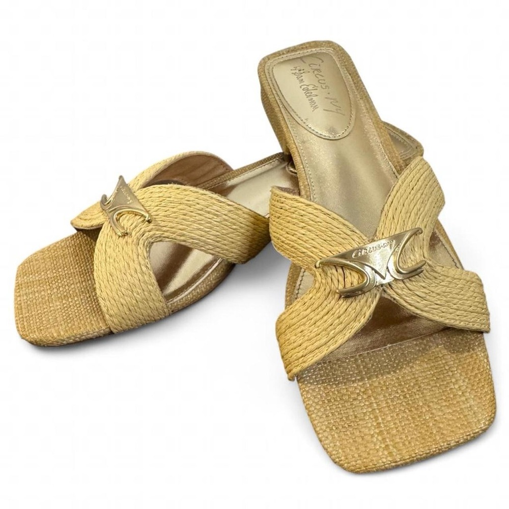7 Rattan Woven Cream Tan Gold Heeled Joella Sandals Circus by Sam Edelman Preppy